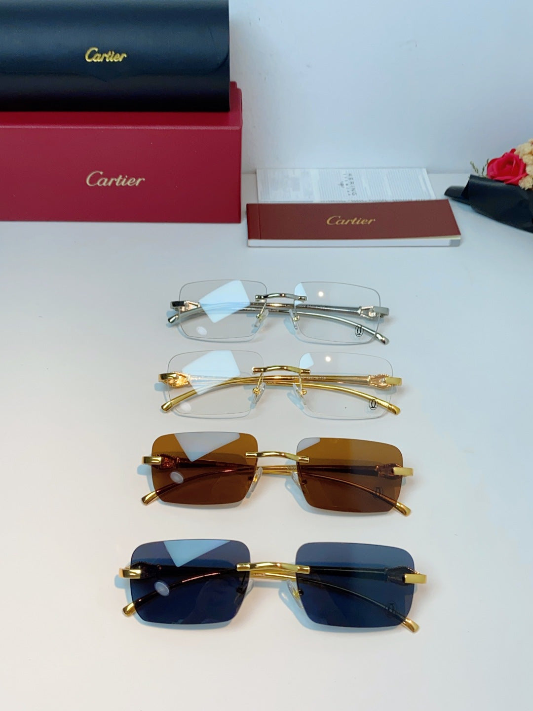 Cartier Lightweight Rimless Blue Lens Sunglasses for Men - detail image 13