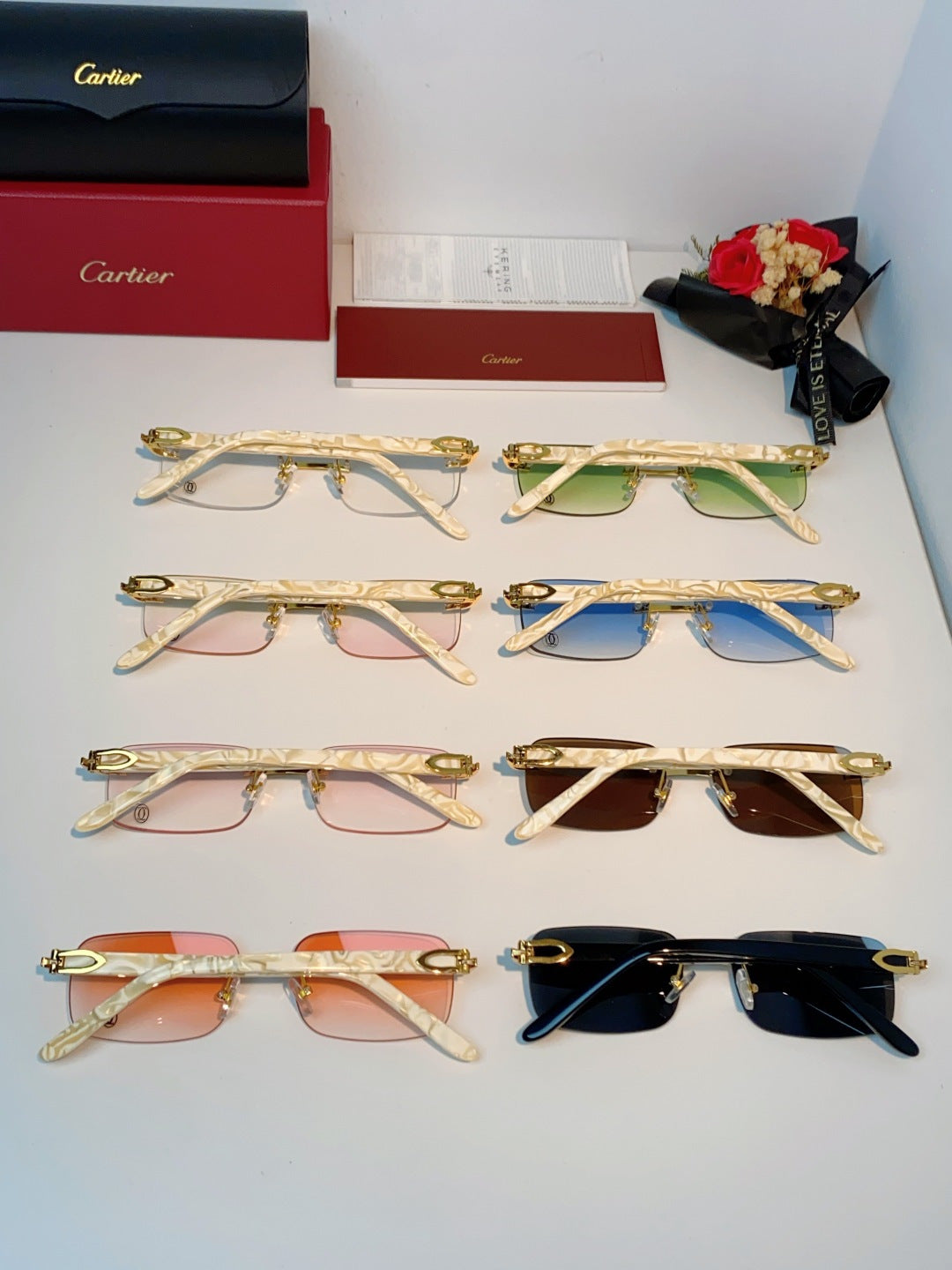 Cartier Lightweight Metal Rimless Orange Lens Sunglasses for Men - 382773 - detail image 12