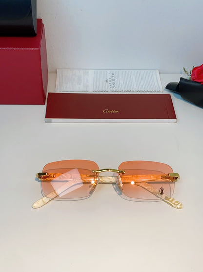 Cartier Lightweight Metal Rimless Orange Lens Sunglasses for Men - detail image 9