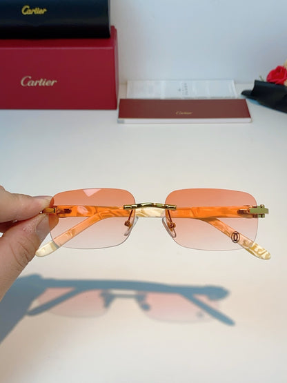 Cartier Lightweight Metal Rimless Orange Lens Sunglasses for Men - detail image 4