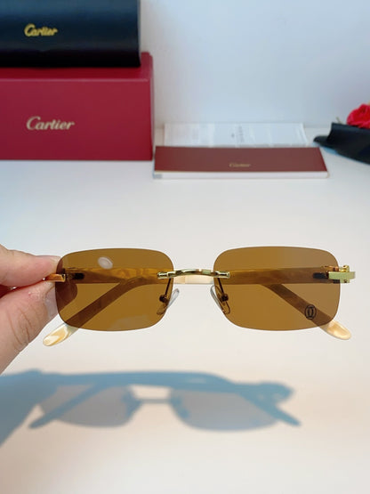 Cartier Lightweight Metal Rimless Brown Lens Sunglasses for Men - detail image 4
