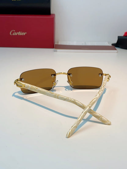 Cartier Lightweight Metal Rimless Brown Lens Sunglasses for Men - detail image 3
