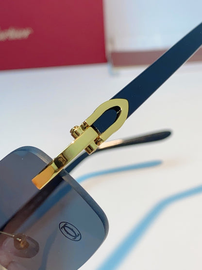 Cartier Lightweight Metal Rimless Black Lens Sunglasses for Men - detail image 8