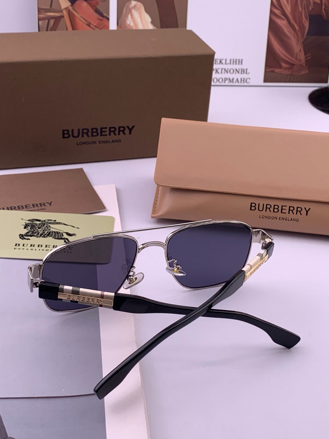 Burberry B201 Aviator Blue Lens Sunglasses for Men - 399085 - detail image 6