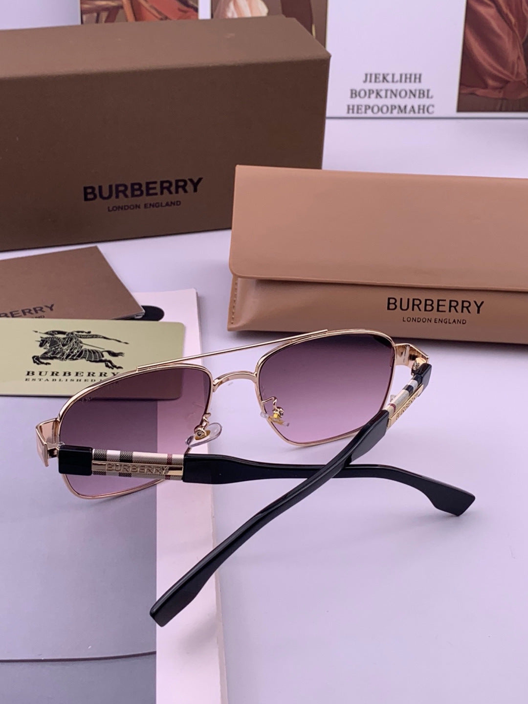 Burberry B201 Aviator Purple Lens Sunglasses for Men - 399086 - detail image 4
