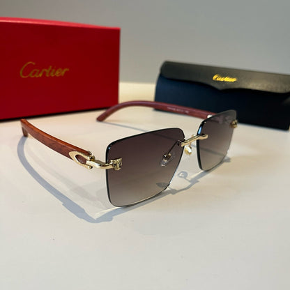Cartier Lightweight Metal Rimless Brown Lens Sunglasses for Men & Wom - 432203