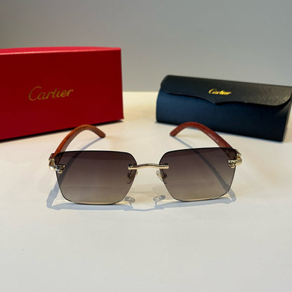 Cartier Lightweight Metal Rimless Brown Lens Sunglasses for Men & Wom - 465761 - detail image 2