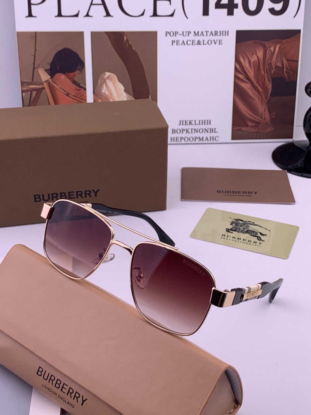 Burberry B201 Aviator Black Lens Sunglasses for Men - 465950 - detail image 2