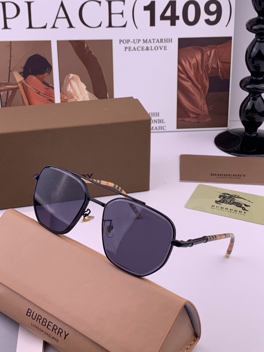 Burberry B938 Aviator Blue Lens Sunglasses for Men - detail image 2
