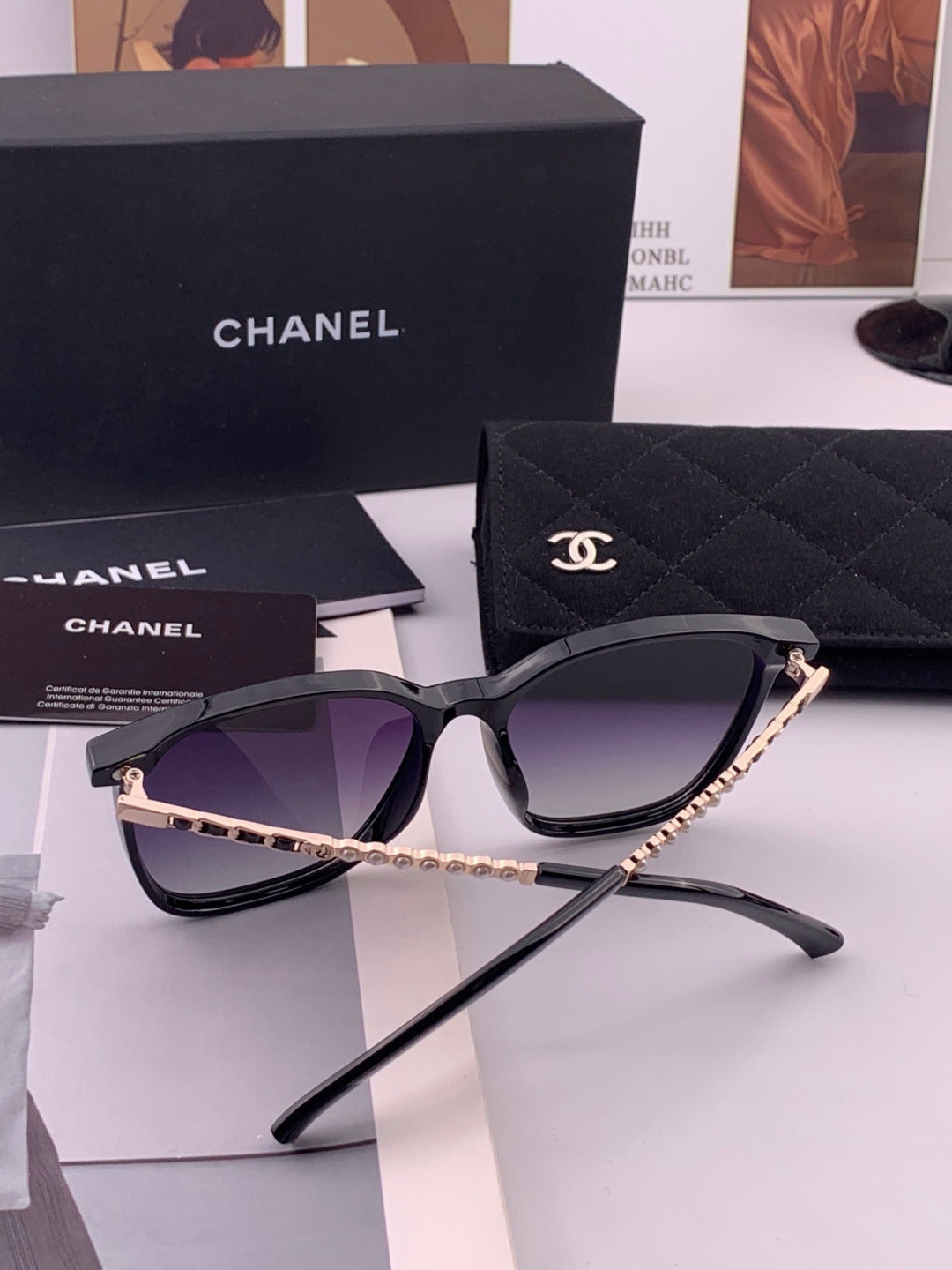 Chanel CH2753 Metal Square Gold Lens Sunglasses for Men & Women - detail image 6