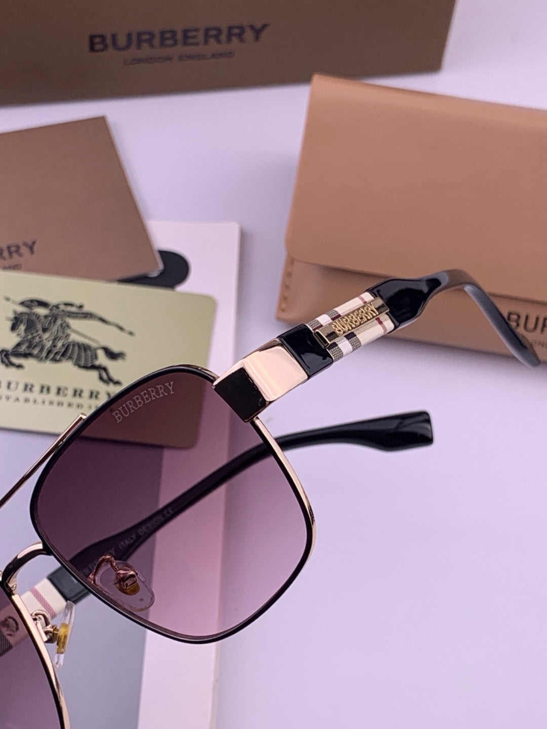 Burberry B201 Aviator Purple Lens Sunglasses for Men