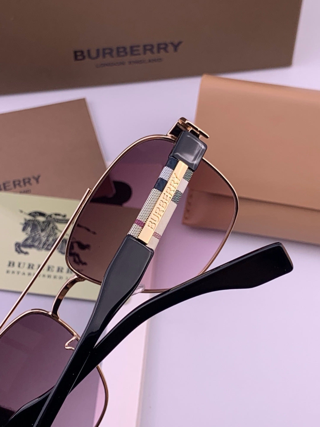 Burberry B201 Aviator Purple Lens Sunglasses for Men - detail image 2