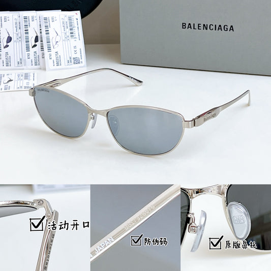 Balenciaga BB0357SA Metal Round Silver Lens Sunglasses for Men & Women