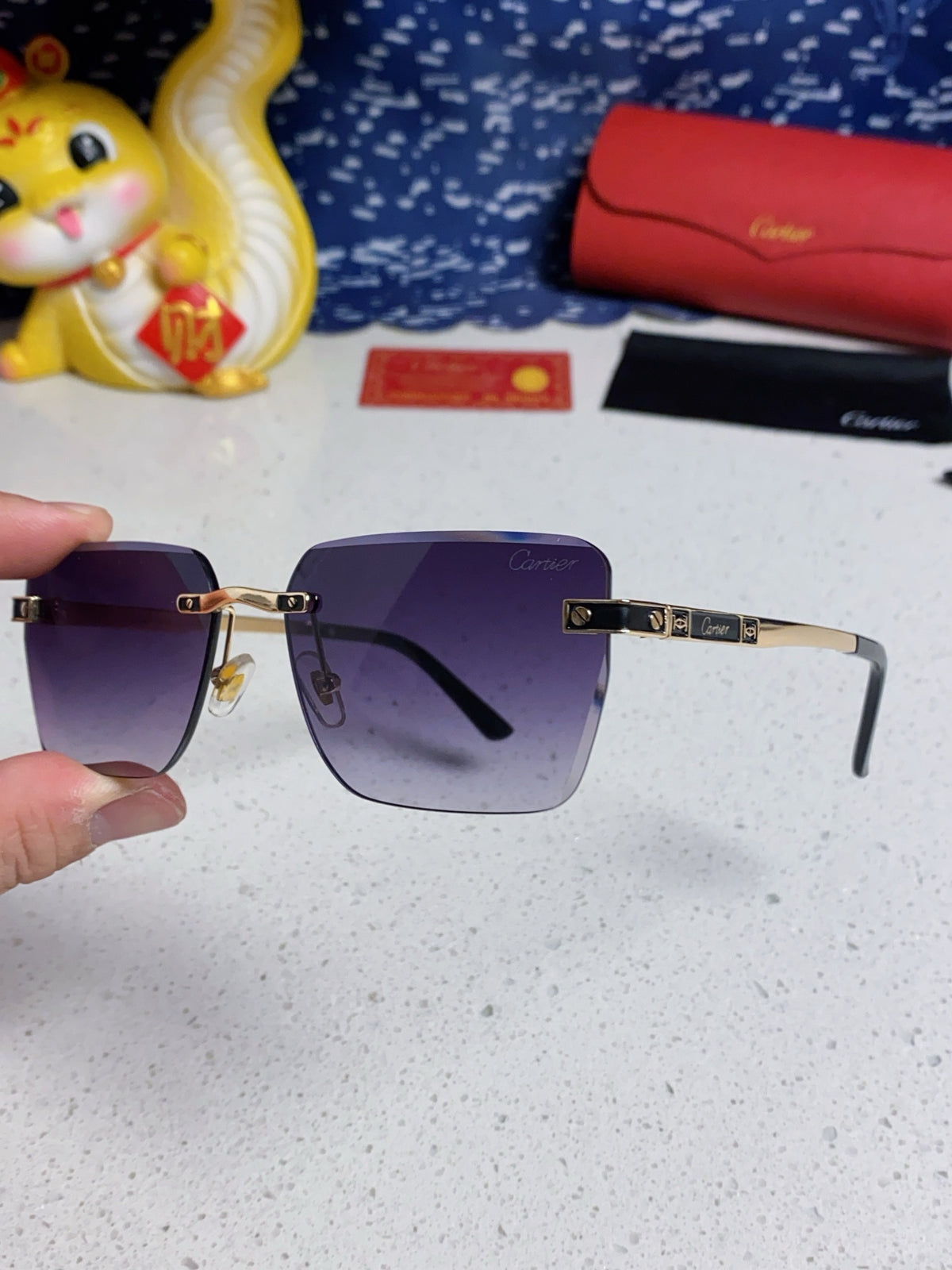 Cartier Lightweight Rimless Silver Lens Sunglasses for Men & Women - 487322 - detail image 6