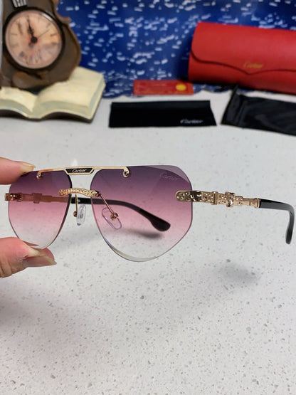 Cartier Lightweight Metal Rimless Purple Lens Sunglasses for Men & Women - detail image 6