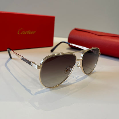 Cartier Lightweight Metal Rimless Brown Lens Sunglasses for Men & Wom - 432321