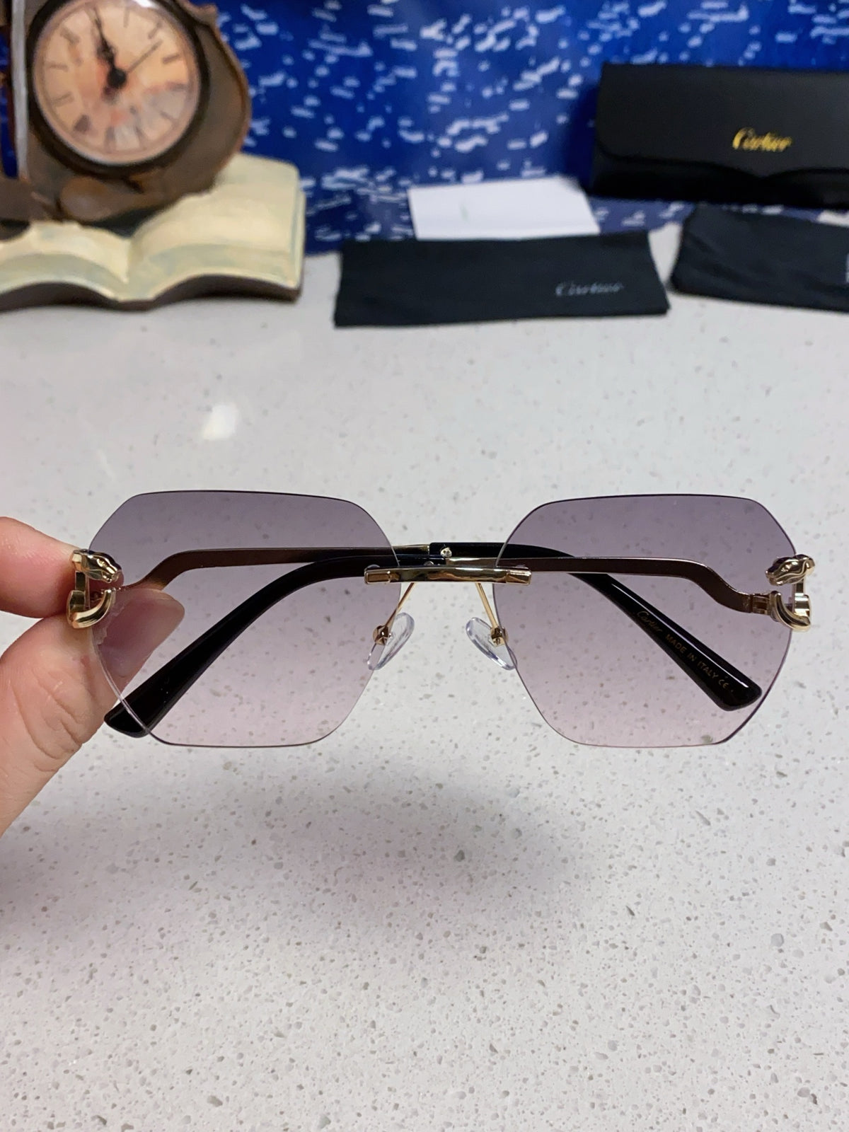 Cartier Lightweight Metal Rimless Silver Lens Sunglasses for Men & Wo - 158529 - detail image 4