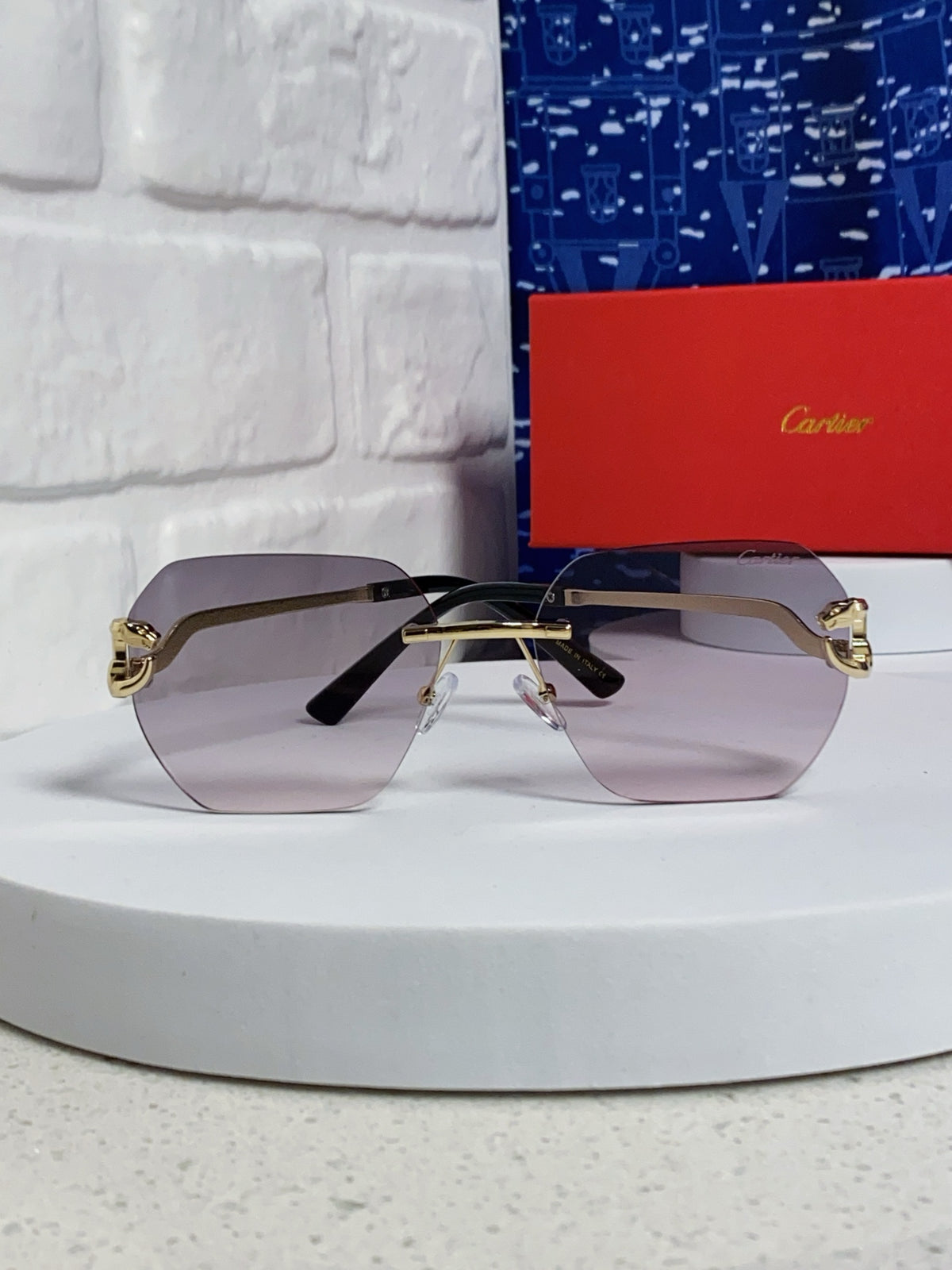 Cartier Lightweight Metal Rimless Silver Lens Sunglasses for Men & Wo - 158529 - detail image 2