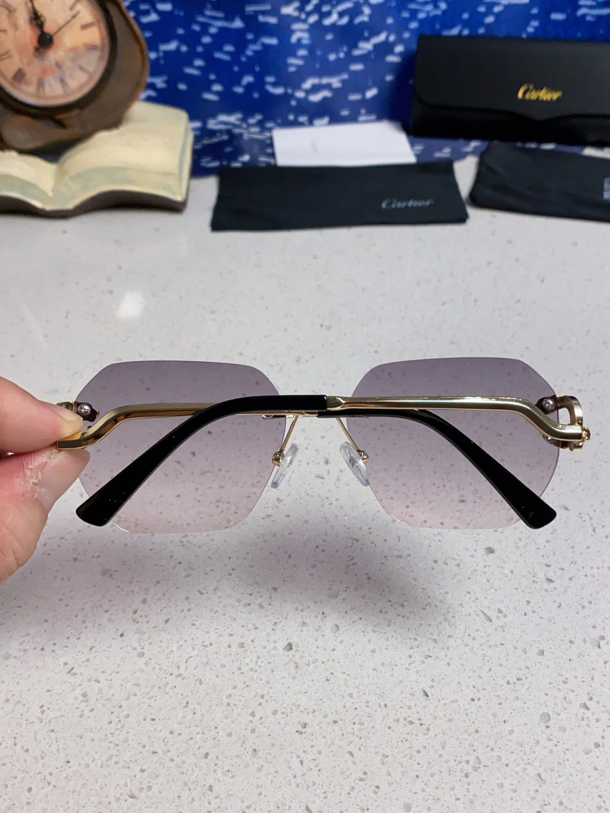 Cartier Lightweight Metal Rimless Silver Lens Sunglasses for Men & Wo - 432226 - detail image 5