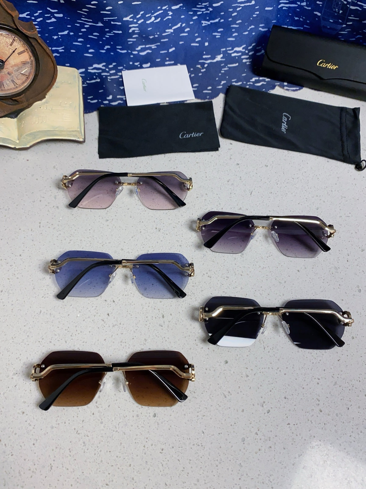 Cartier Lightweight Metal Rimless Black Lens Sunglasses for Men & Wom - 158533 - detail image 11