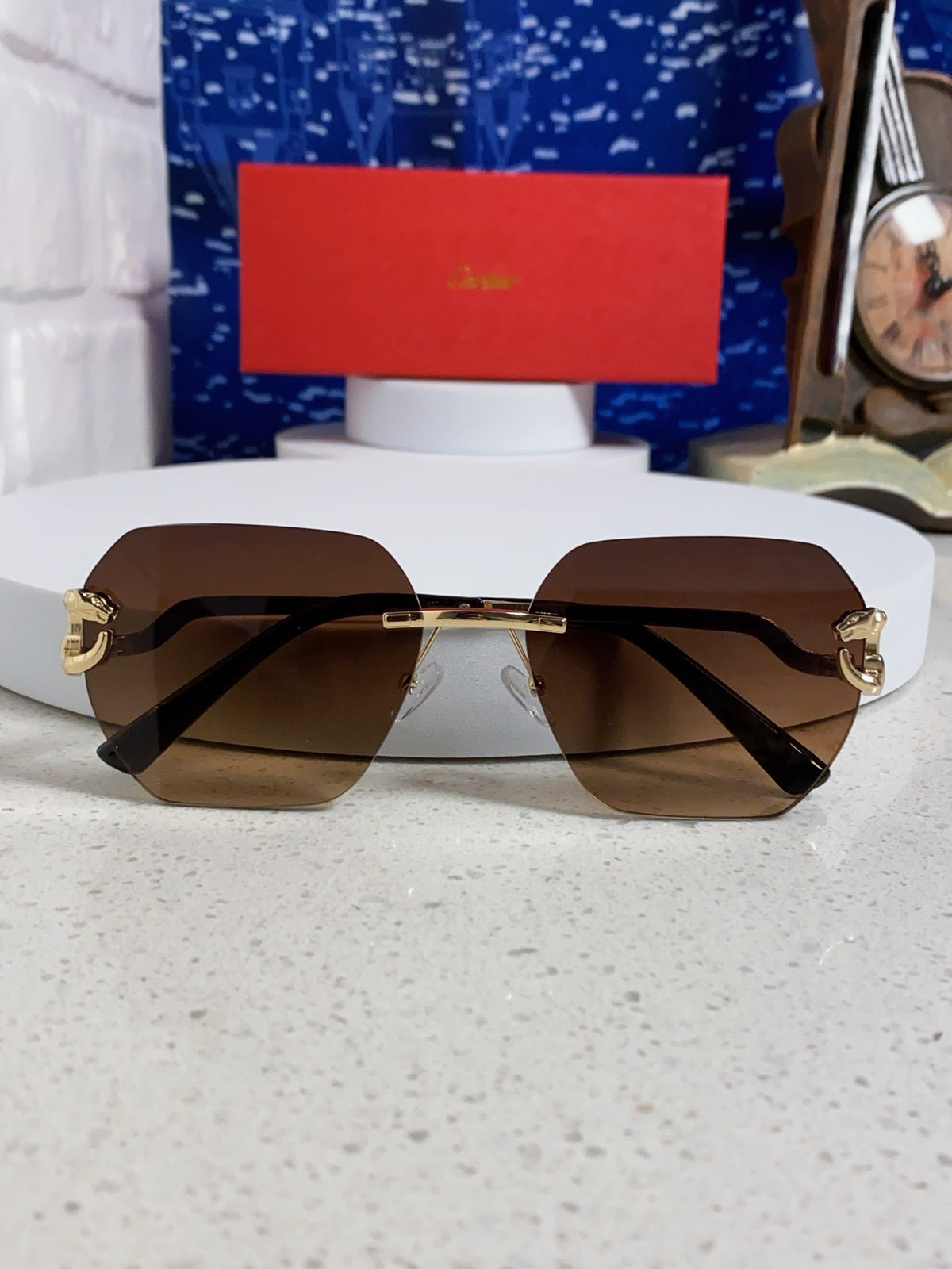 Cartier Lightweight Metal Rimless Brown Lens Sunglasses for Men & Wom - 158531 - detail image 9
