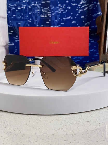 Cartier Lightweight Metal Rimless Brown Lens Sunglasses for Men & Wom - 158531