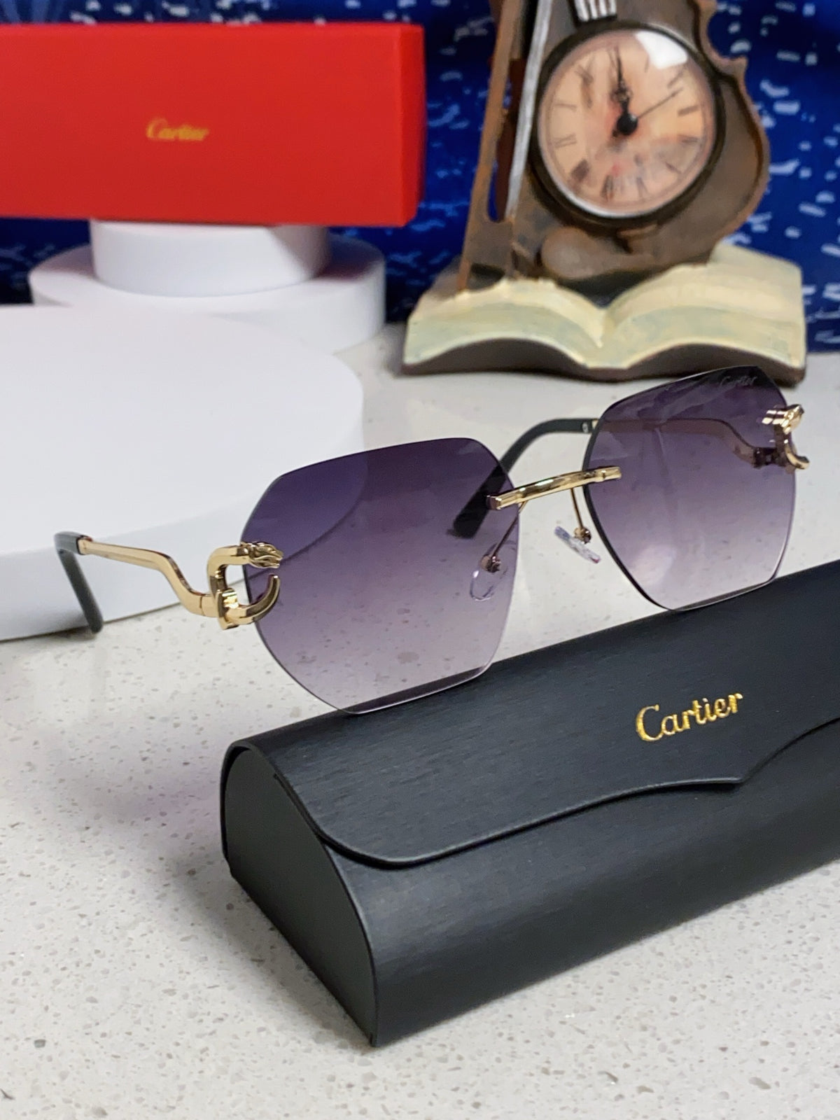 Cartier Lightweight Metal Rimless Silver Lens Sunglasses for Men & Wo - 158532 - detail image 10