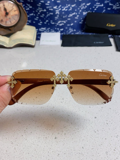 Cartier Lightweight Rimless Brown Lens Sunglasses for Men & Women - 415893 - detail image 3
