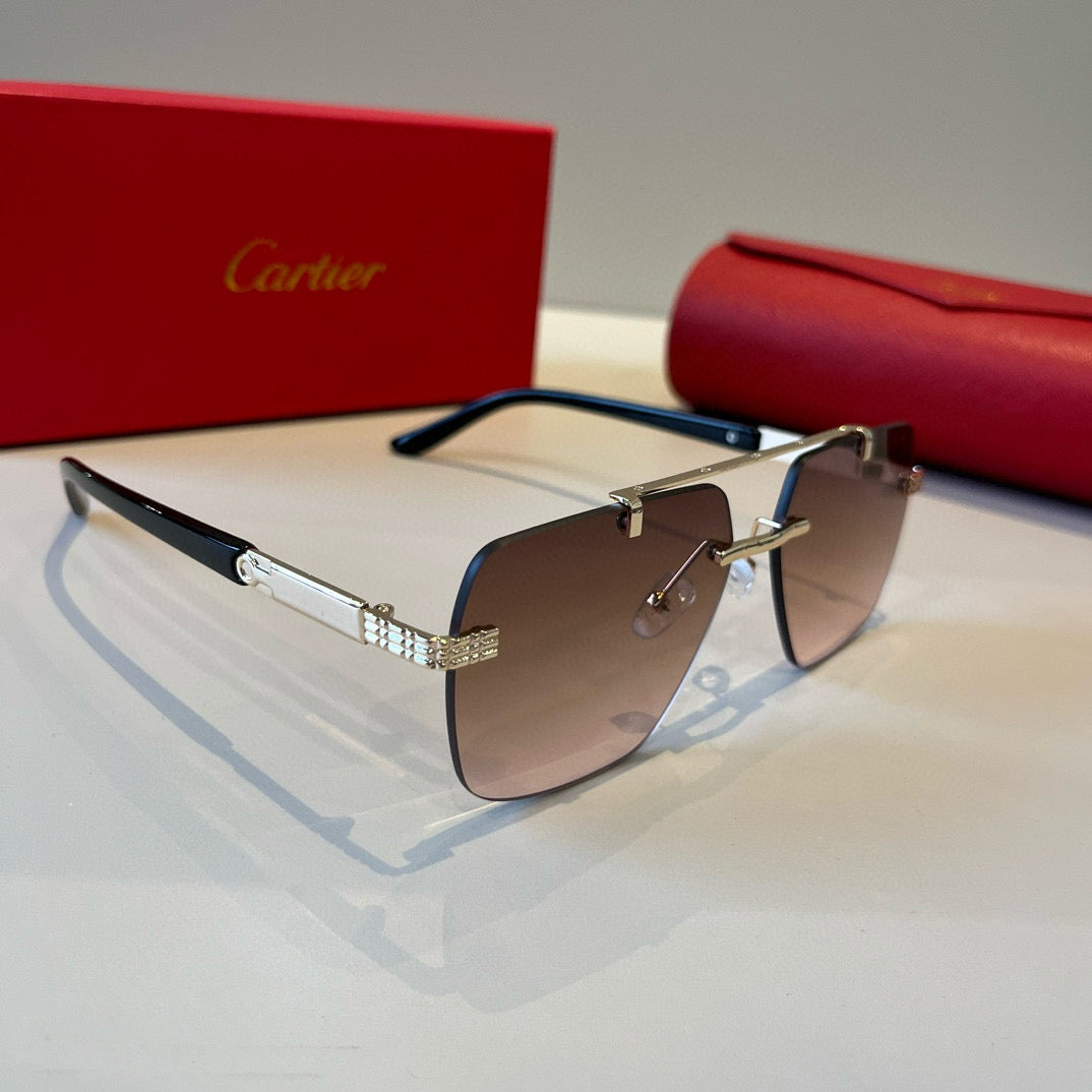 Cartier Lightweight Metal Rimless Brown Lens Sunglasses for Men & Wom - 382818