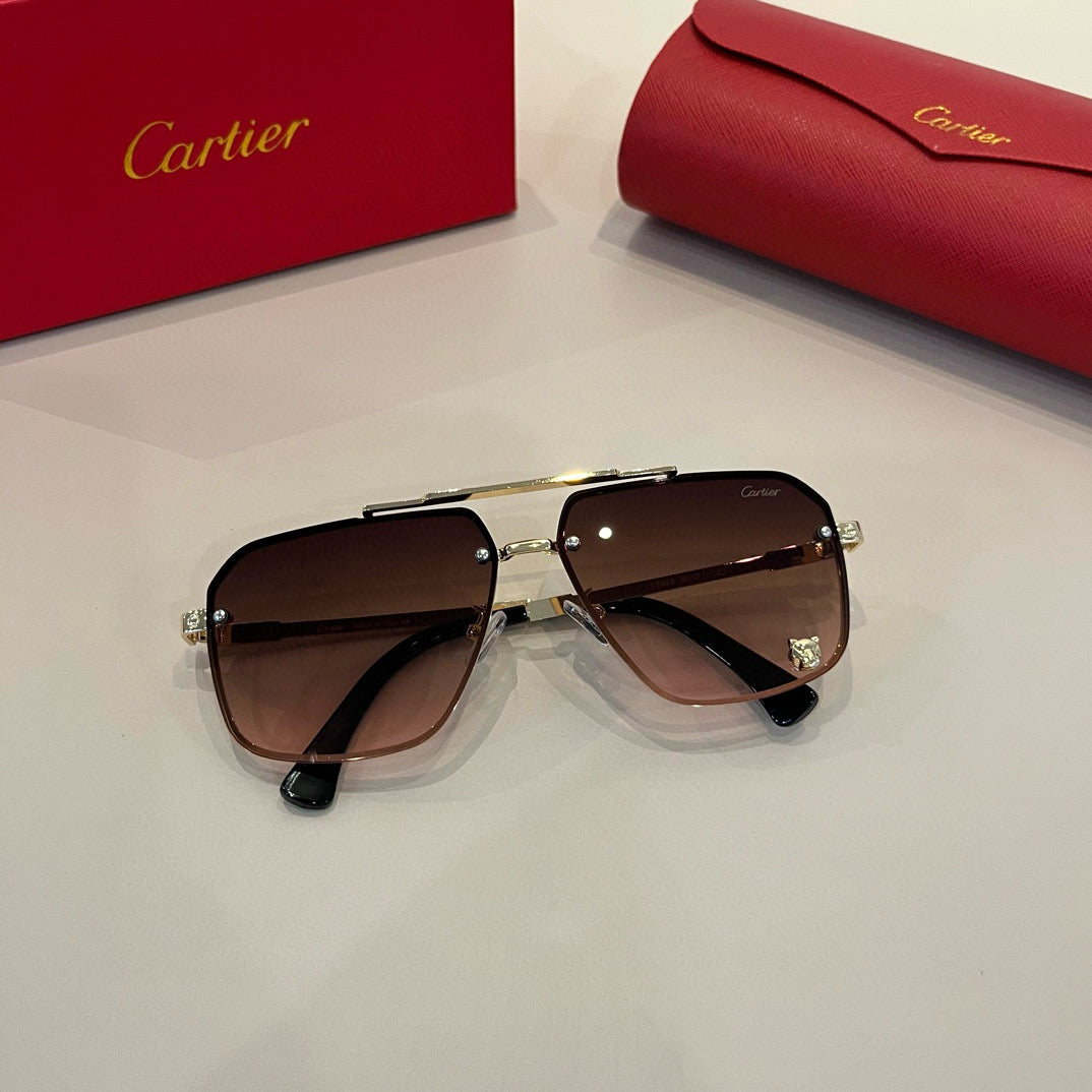 Cartier Lightweight Metal Rimless Brown Lens Sunglasses for Men & Wom - 935074 - detail image 5