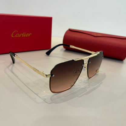 Cartier Lightweight Metal Rimless Brown Lens Sunglasses for Men & Wom - 358491