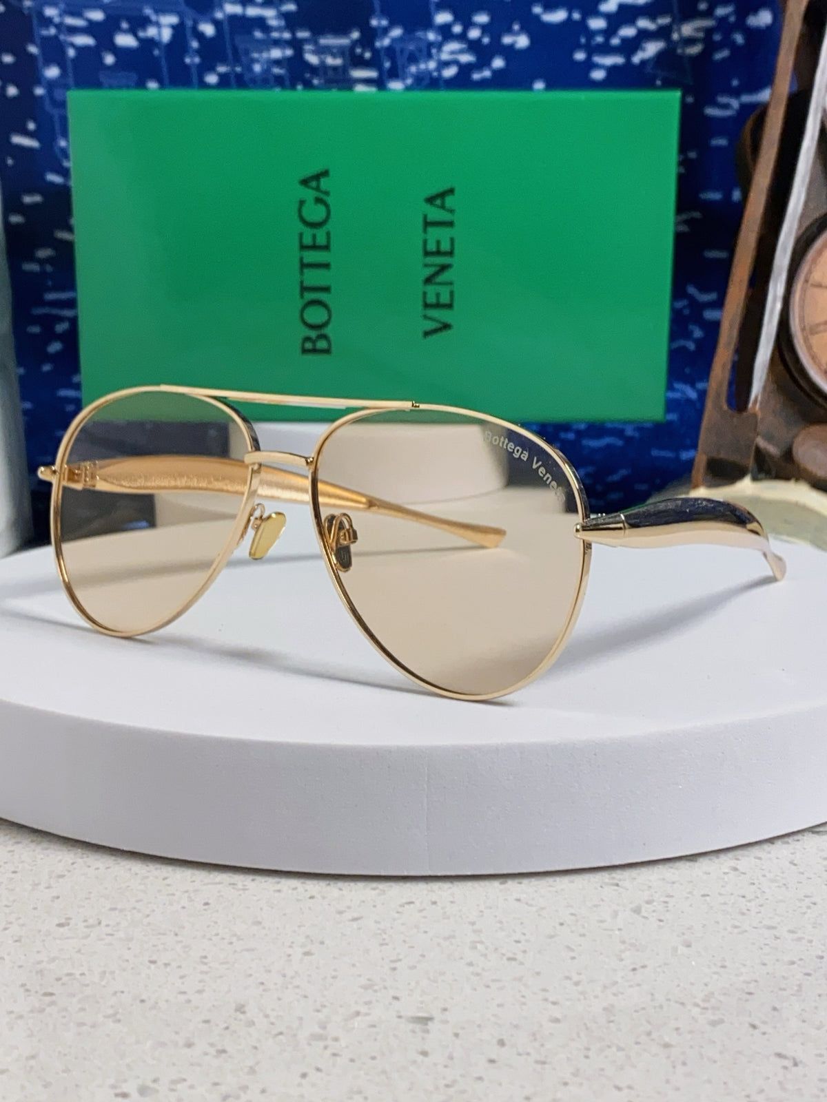 Bottega Veneta Metal Aviator Gold Lens Sunglasses for Men & Women - 867247