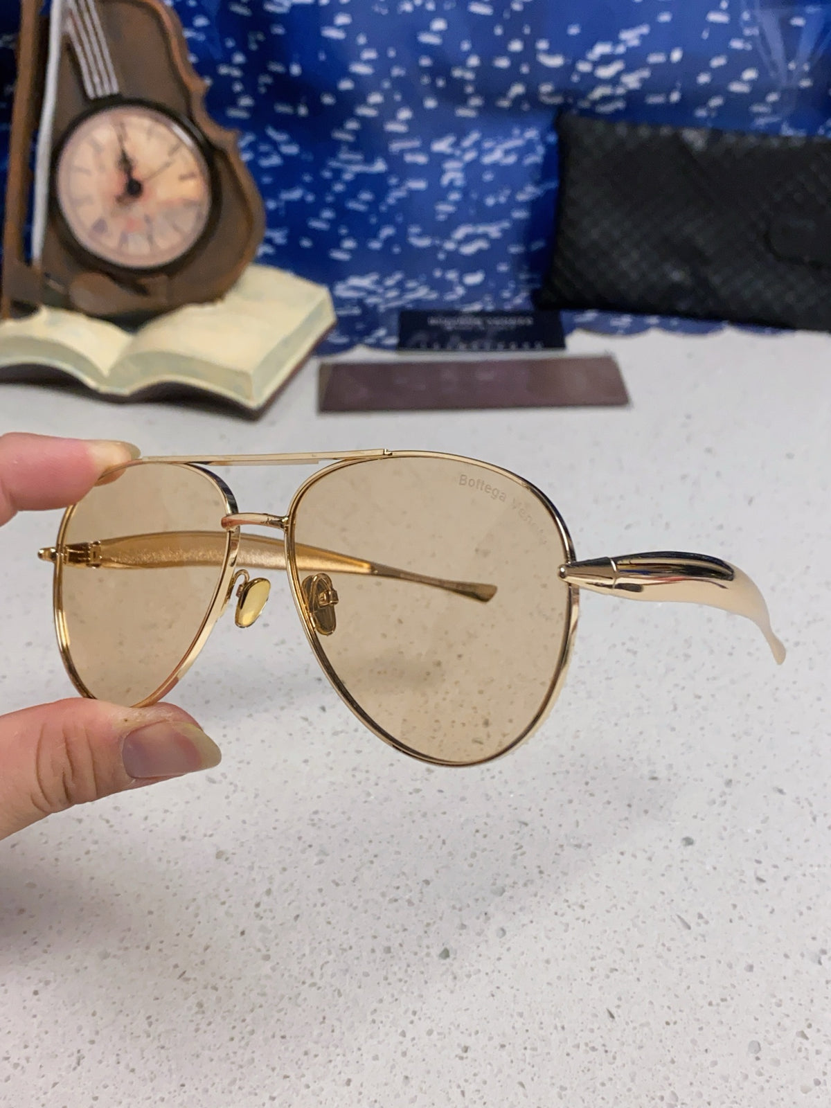 Bottega Veneta Metal Aviator Gold Lens Sunglasses for Men & Women - 416426 - detail image 6