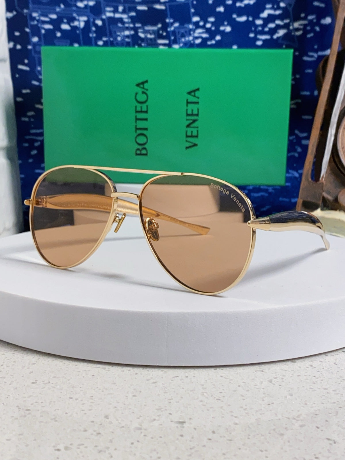 Bottega Veneta Metal Aviator Gold Lens Sunglasses for Men & Women - 867248