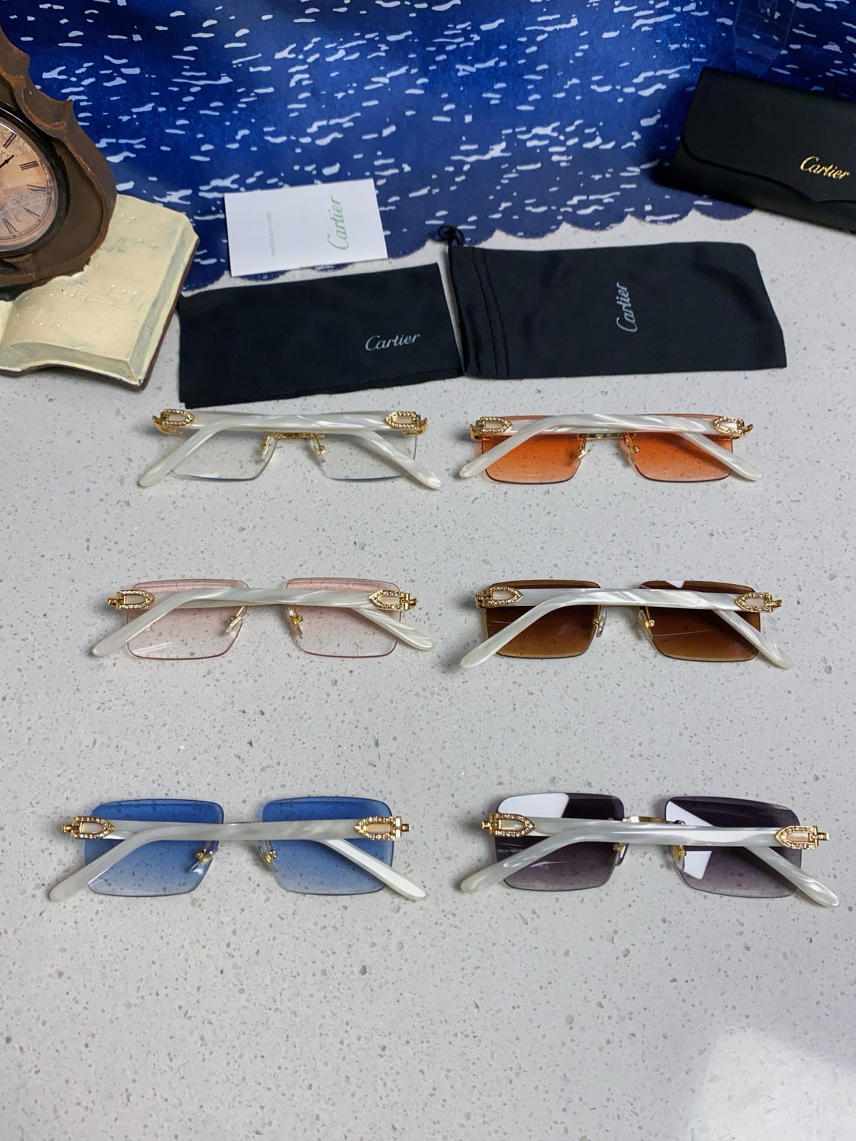 Cartier Lightweight Rimless Orange Lens Sunglasses for Men & Women - 449485 - detail image 11