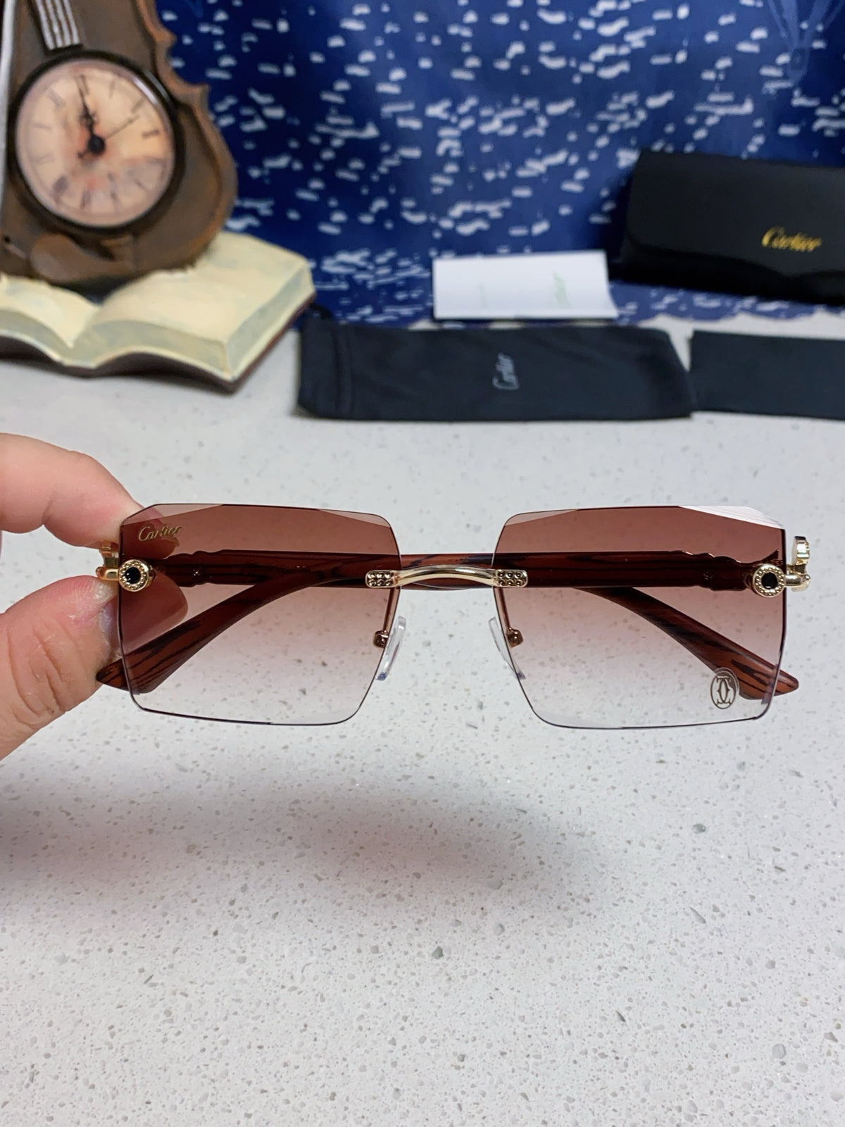 Cartier Lightweight Rimless Silver Lens Sunglasses for Men & Women - 998240 - detail image 4