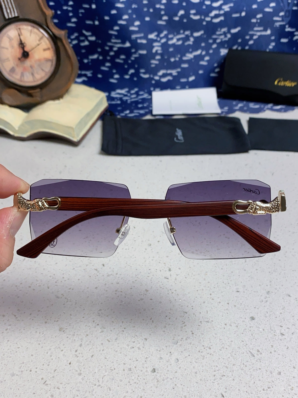 Cartier Lightweight Rimless Silver Lens Sunglasses for Men & Women - 998241 - detail image 5