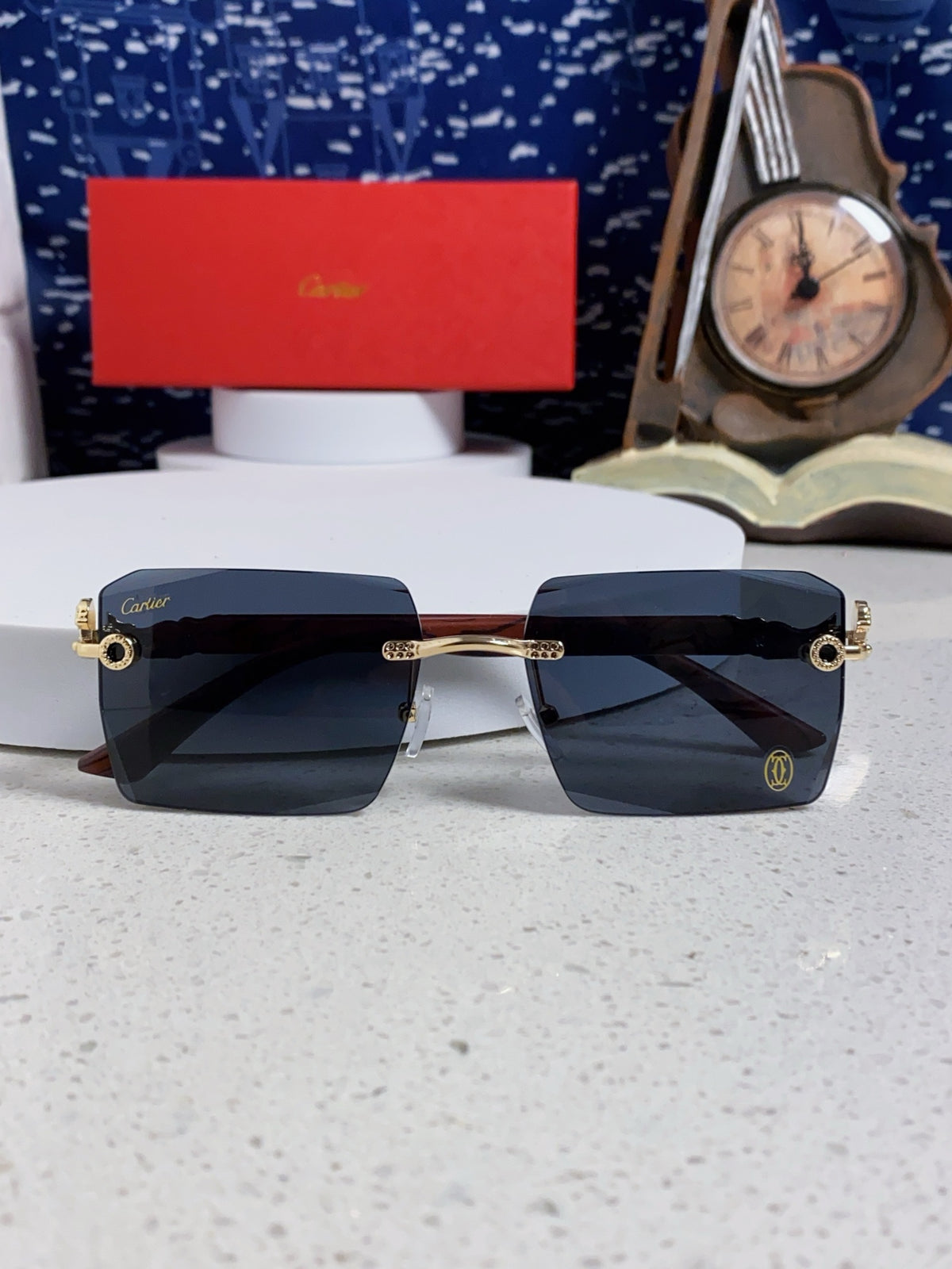 Cartier Lightweight Rimless Blue Lens Sunglasses for Men & Women - 432353 - detail image 9