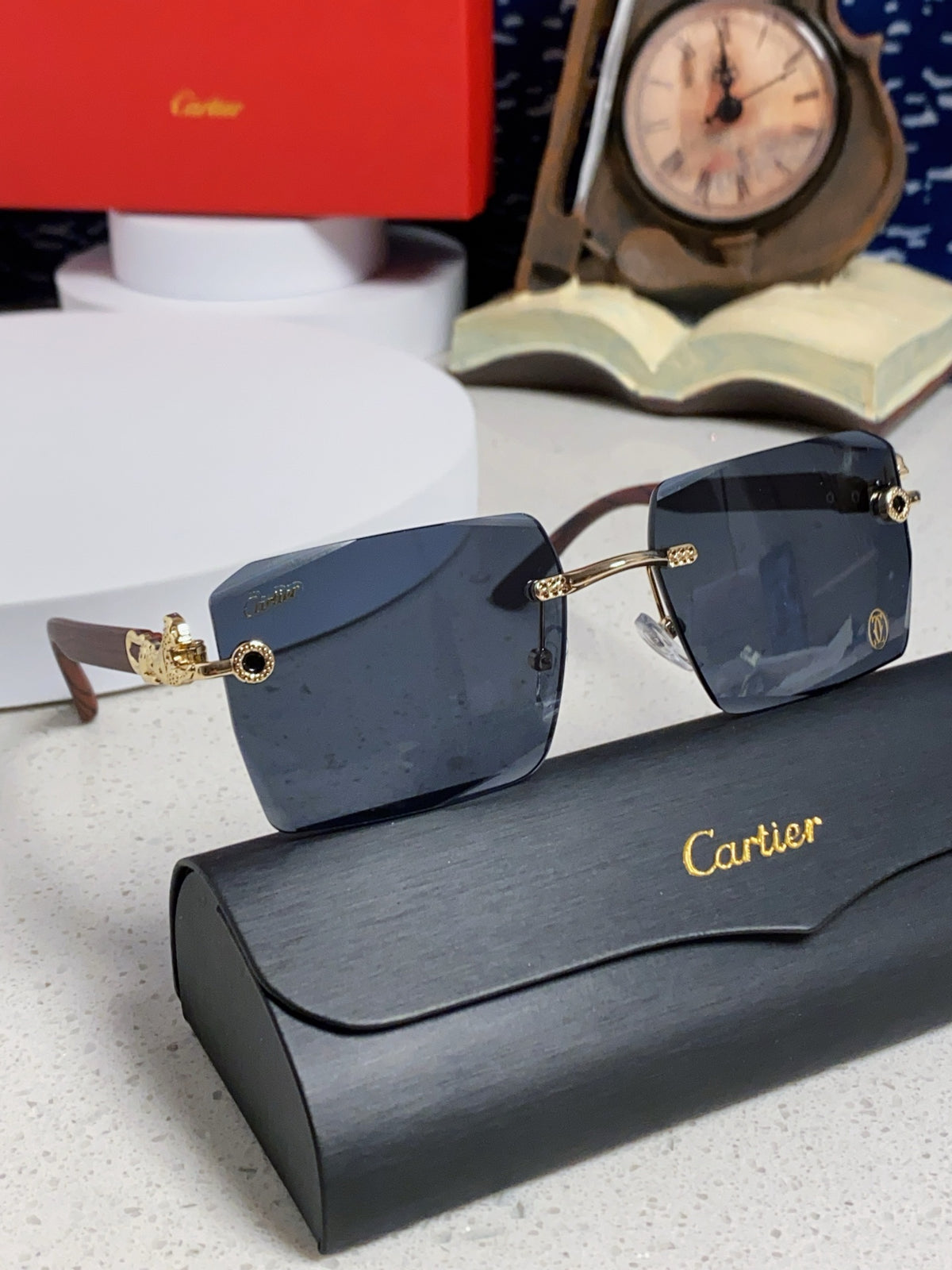 Cartier Lightweight Rimless Blue Lens Sunglasses for Men & Women - 487374 - detail image 10