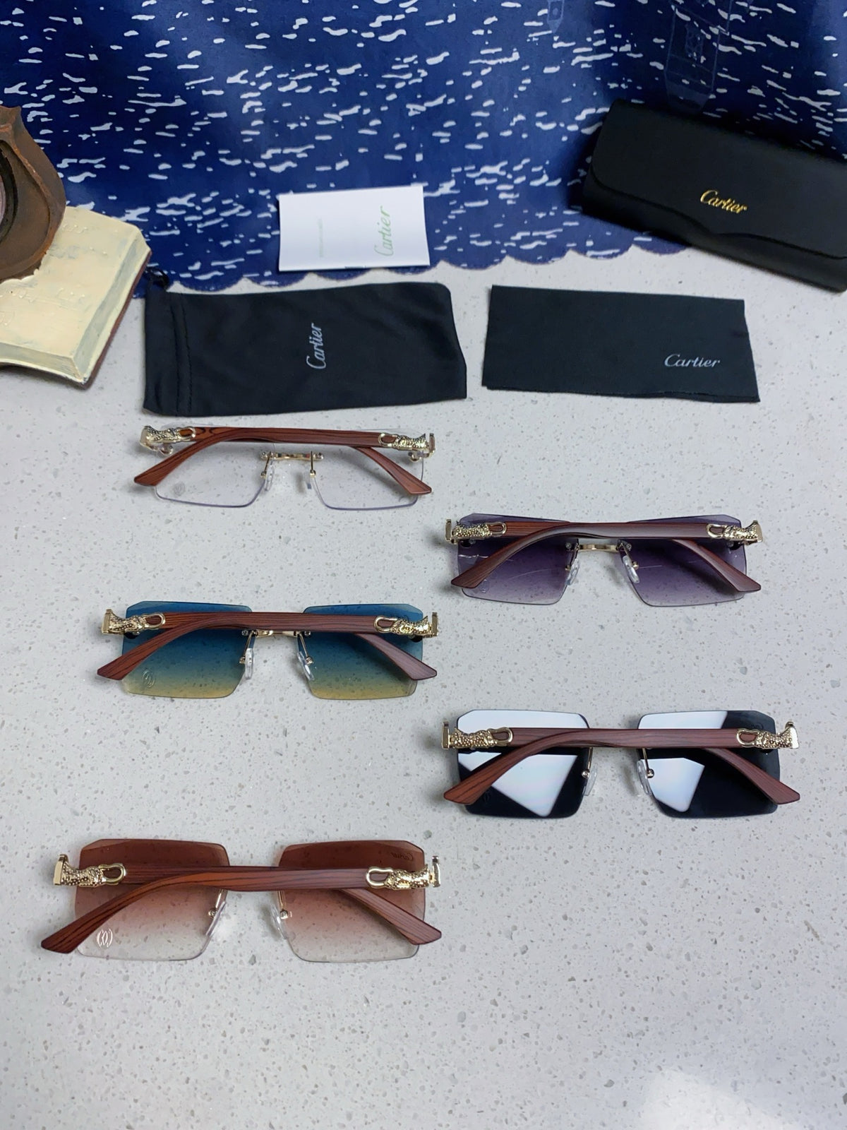 Cartier Lightweight Rimless Blue Lens Sunglasses for Men & Women - 487371 - detail image 11