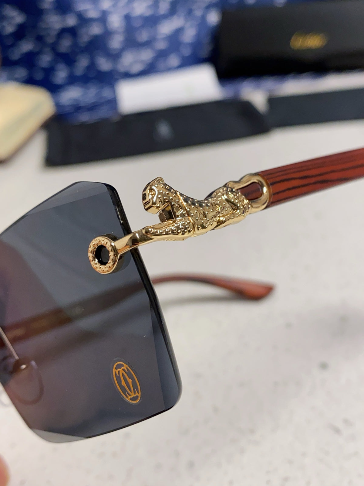 Cartier Lightweight Rimless Blue Lens Sunglasses for Men & Women - 998242 - detail image 7