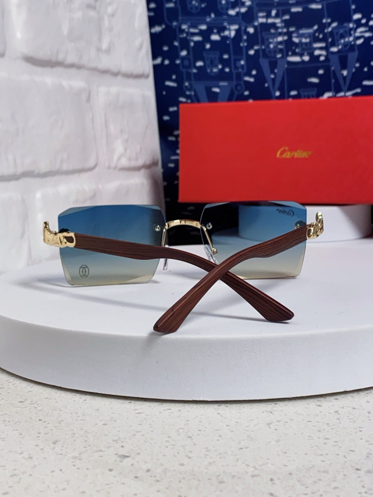 Cartier Lightweight Rimless Blue Lens Sunglasses for Men & Women - 998239 - detail image 3