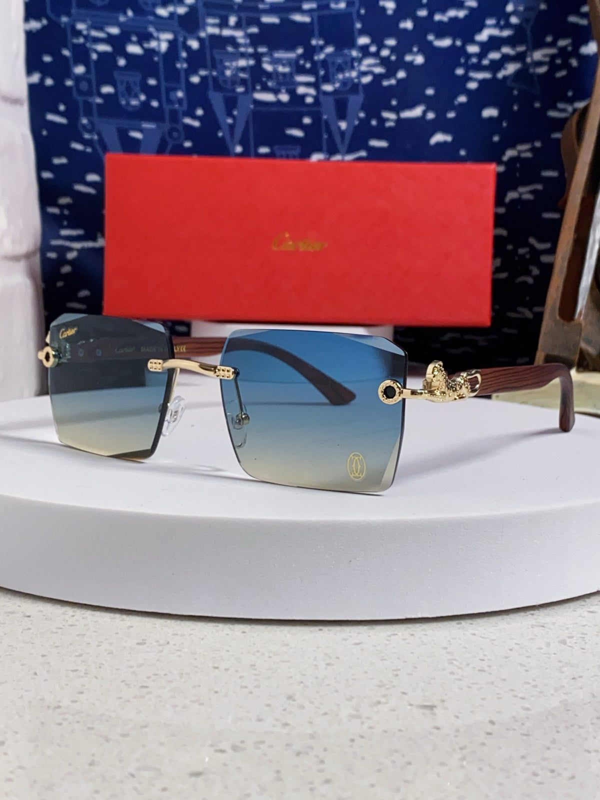 Cartier Lightweight Rimless Blue Lens Sunglasses for Men & Women - 432350