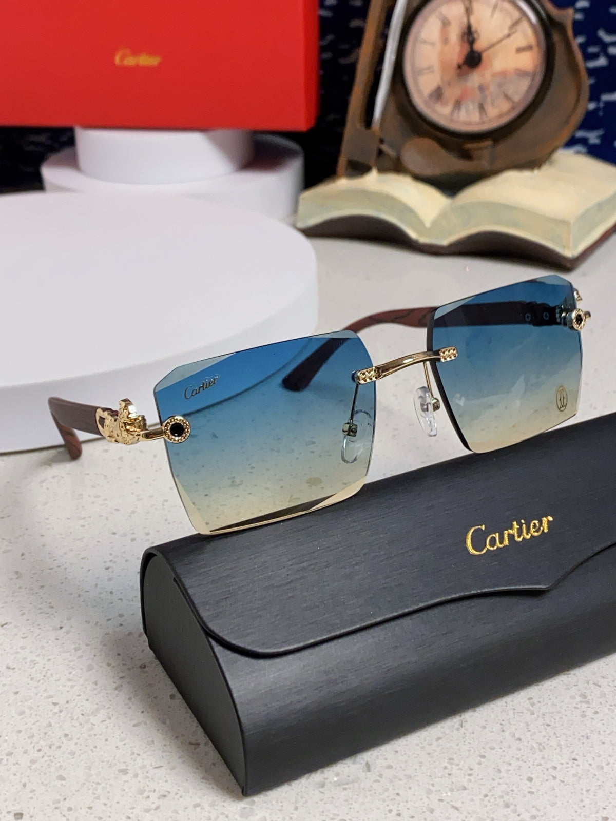 Cartier Lightweight Rimless Blue Lens Sunglasses for Men & Women - 432350 - detail image 10