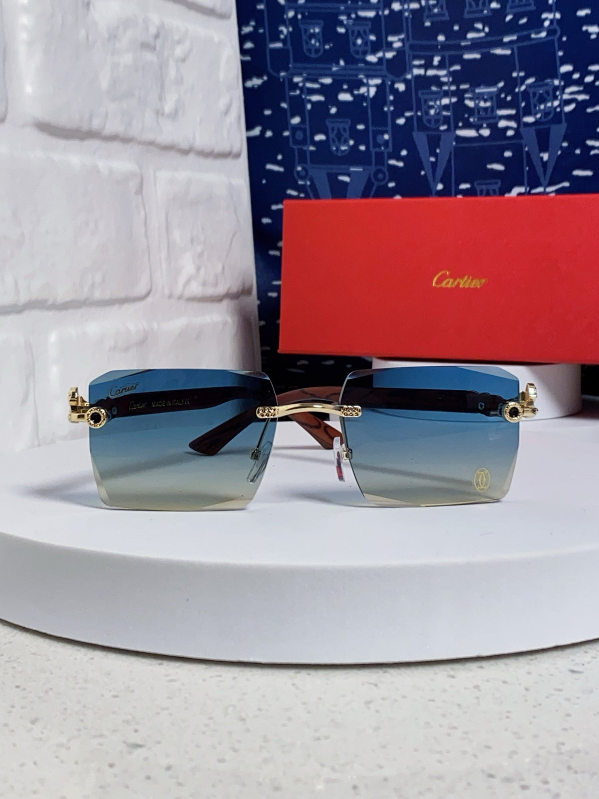 Cartier Lightweight Rimless Blue Lens Sunglasses for Men & Women - 432350 - detail image 2