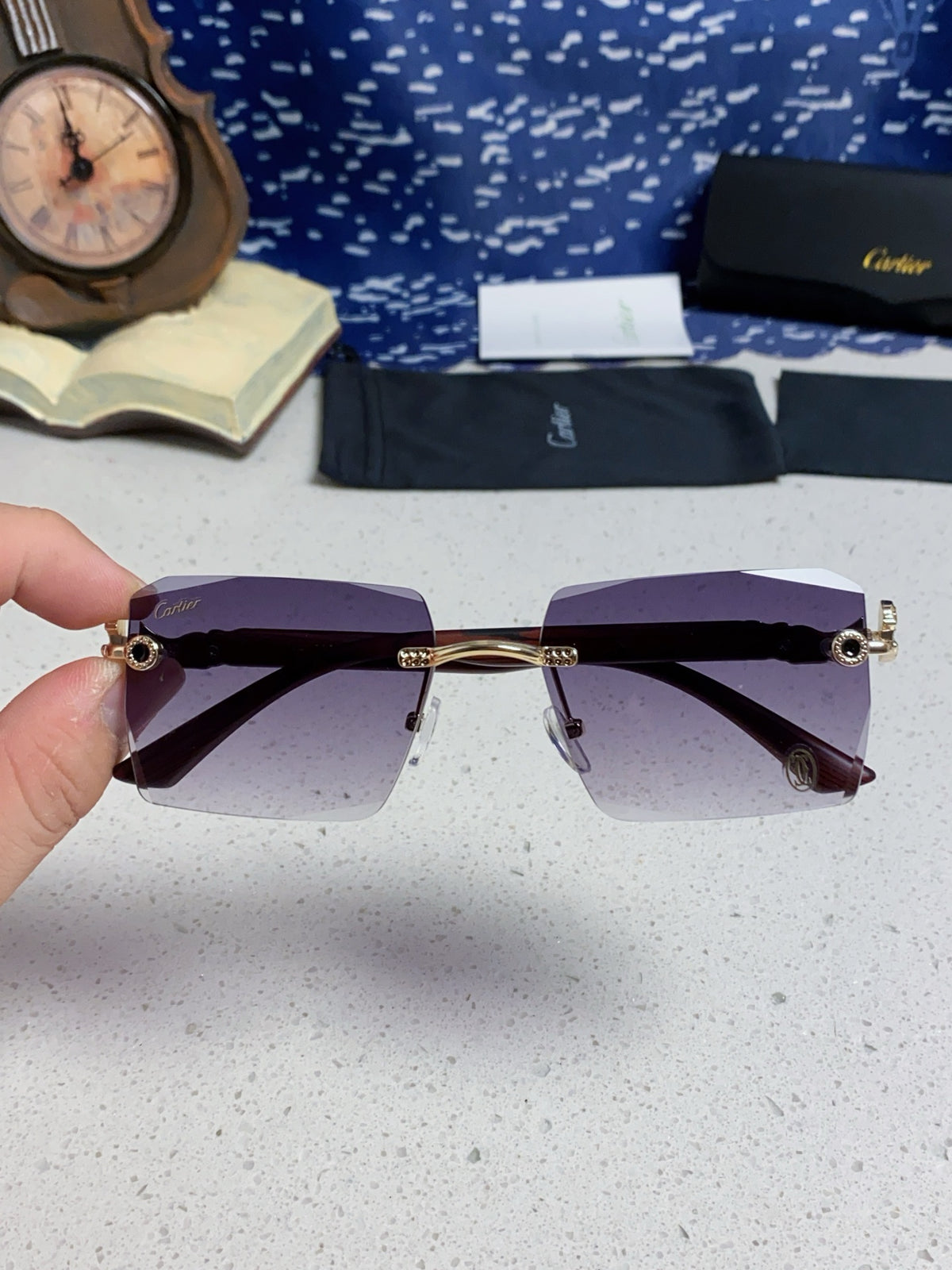 Cartier Lightweight Rimless Silver Lens Sunglasses for Men & Women - 487373 - detail image 4