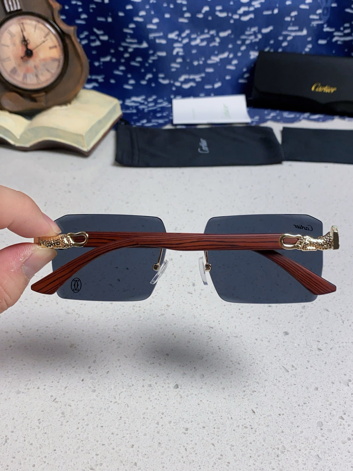 Cartier Lightweight Rimless Blue Lens Sunglasses for Men & Women - 432353 - detail image 5