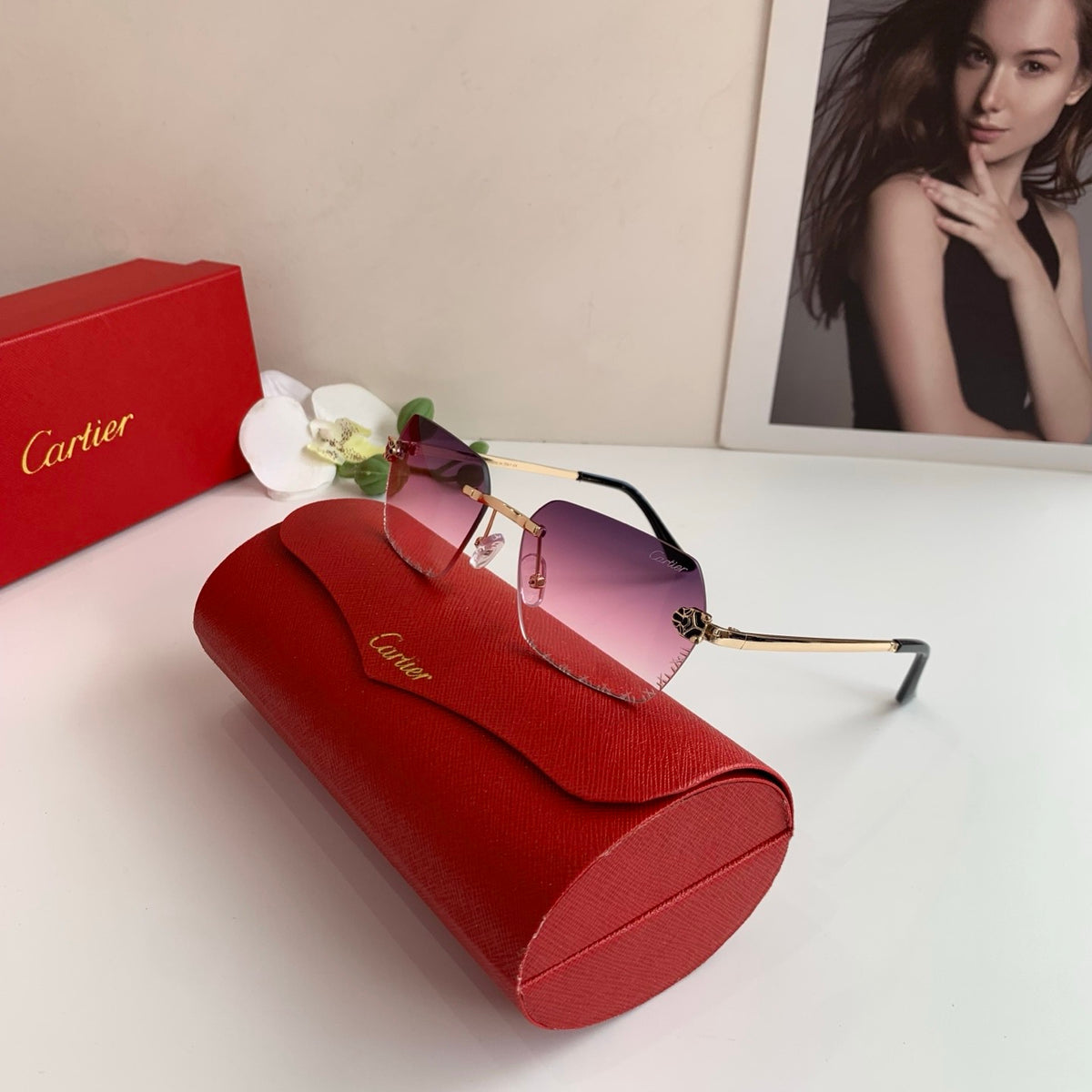 Cartier Lightweight Rimless Purple Lens Sunglasses for Men & Women - 415878 - detail image 3