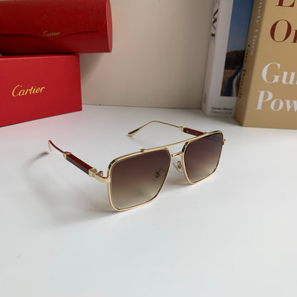 Cartier Metal Fashion Brown Lens Sunglasses for Men & Women - 132532
