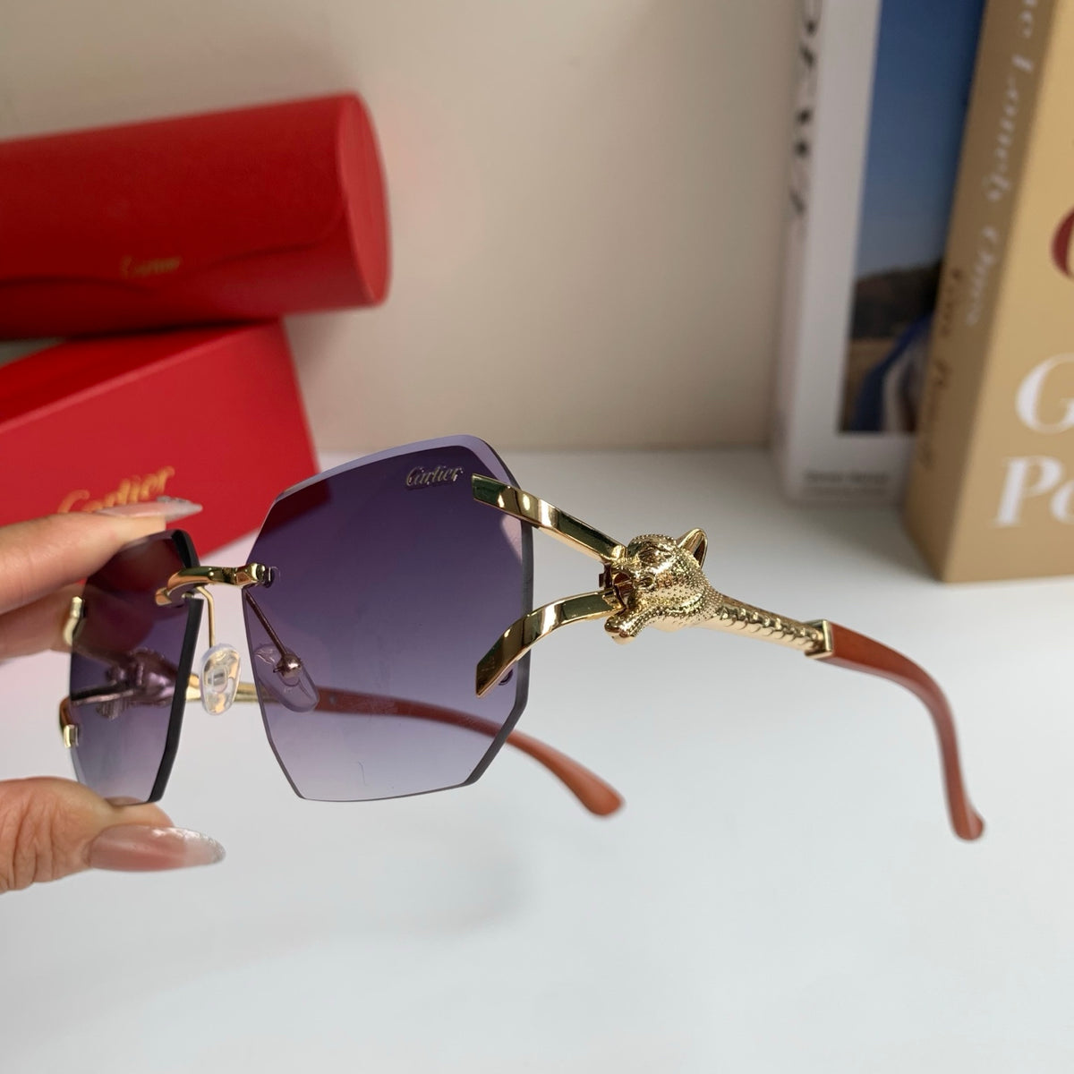 Cartier Metal Fashion Silver Lens Sunglasses for Men & Women - 382762 - detail image 8
